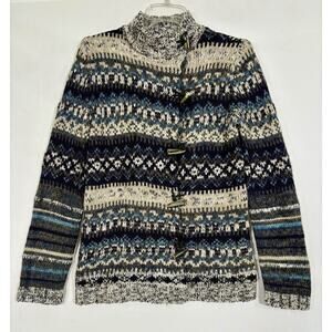 Vtg Evan Picone Fair Isle Chunky Knit Wool Blend Cardigan -Toggle Buttons Sz S